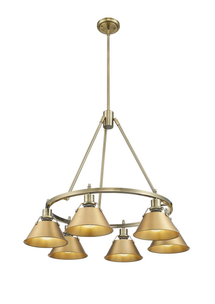 Orwell AB 6 Light Chandelier in Aged Brass with Brushed Champagne Bronze shades