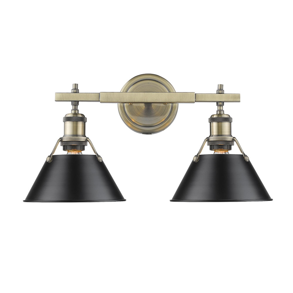 Orwell AB 2 Light Bath Vanity in Aged Brass with Matte Black shades