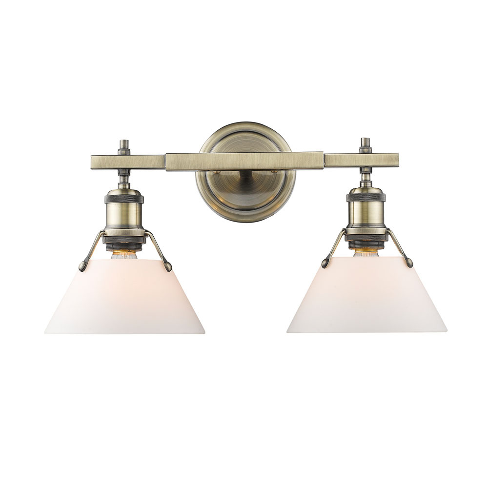 Orwell AB 2 Light Bath Vanity in Aged Brass with Opal Glass Shades