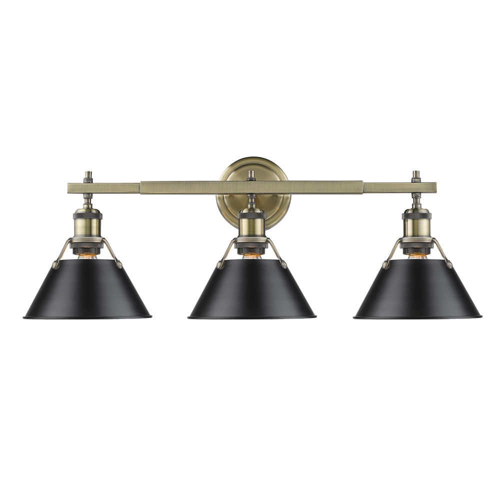 Orwell AB 3 Light Bath Vanity in Aged Brass with Matte Black shades