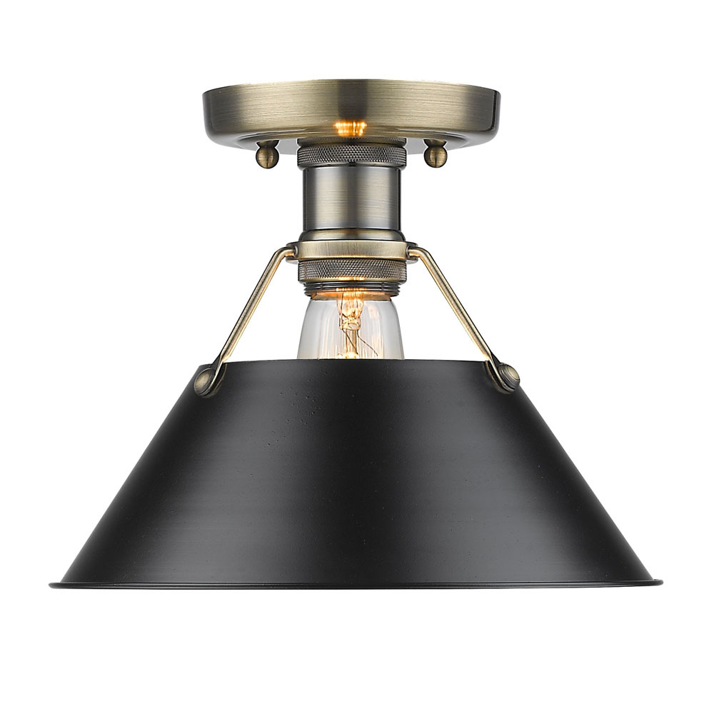 Orwell AB Flush Mount in Aged Brass with Matte Black shade