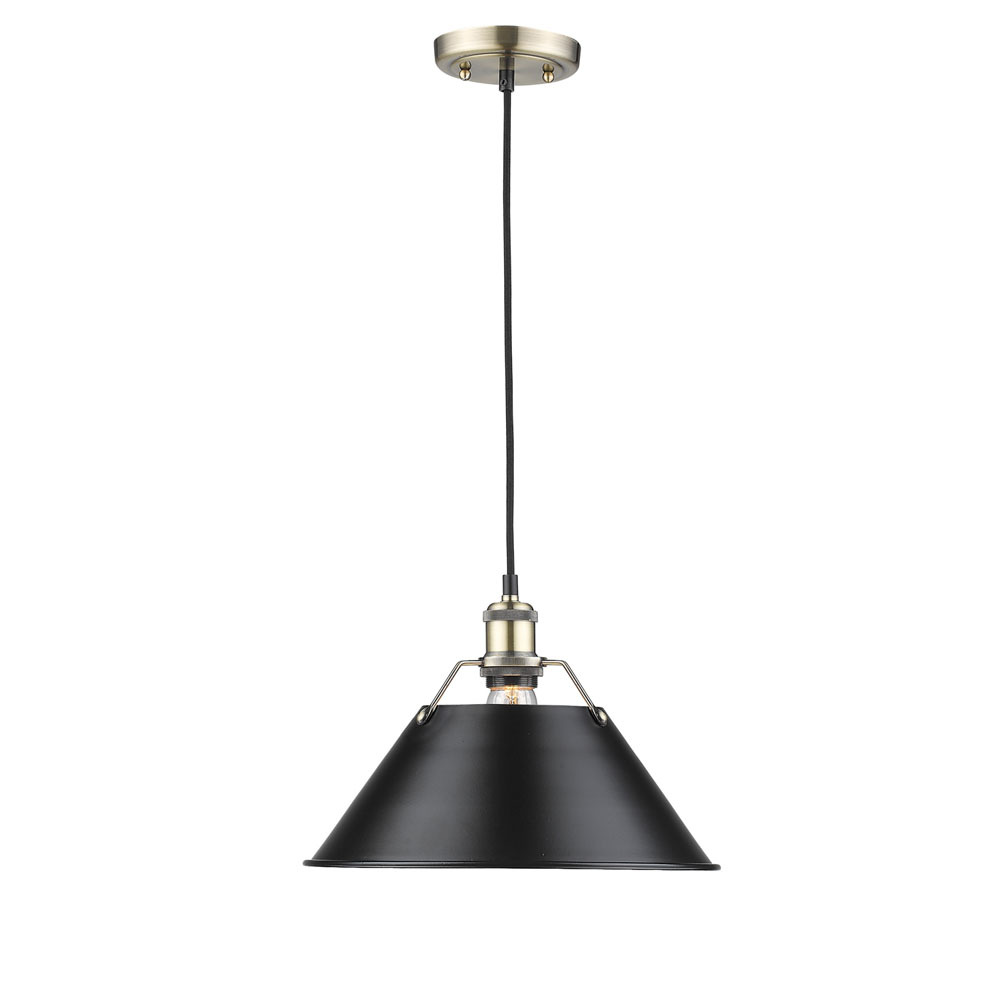 Orwell AB Large Pendant - 14" in Aged Brass with Matte Black shade