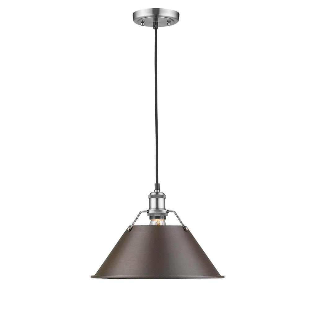 Orwell PW Large Pendant - 14" in Pewter with Rubbed Bronze shade