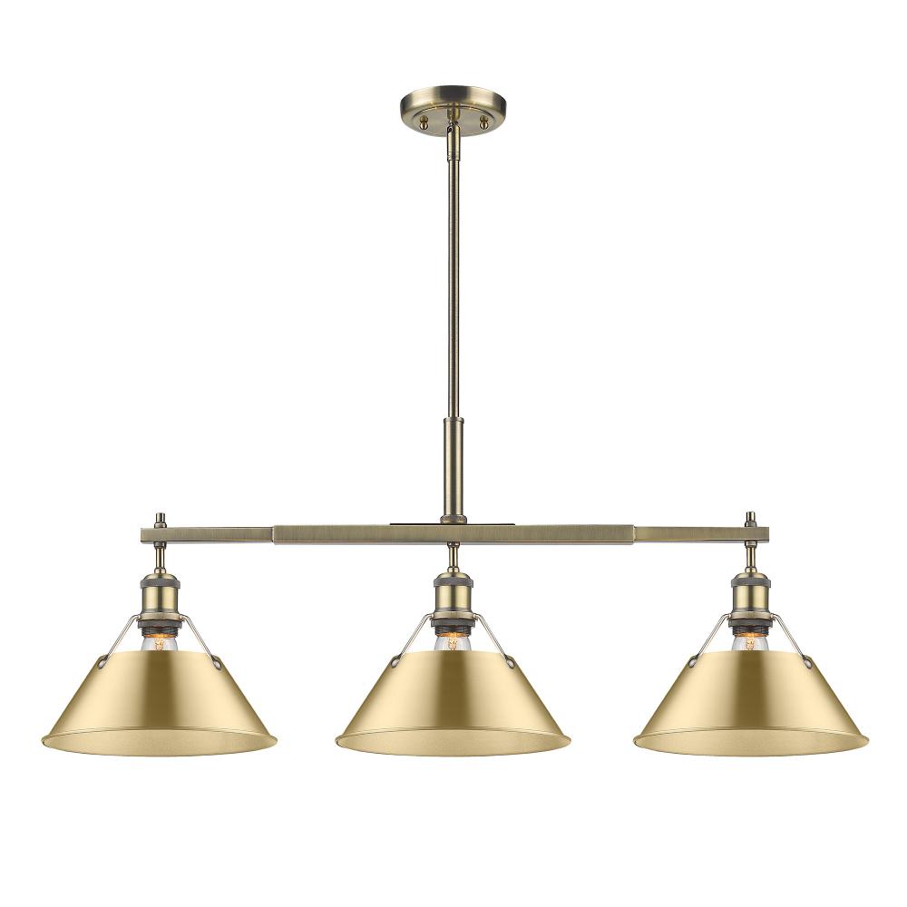 Orwell AB 3 Light Linear Pendant in Aged Brass with Brushed Champagne Bronze shades
