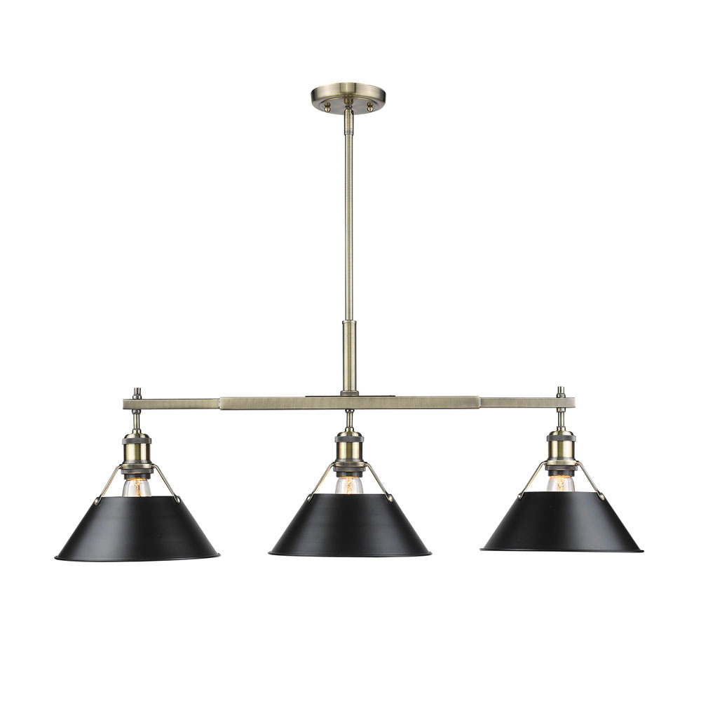 Orwell AB 3 Light Linear Pendant in Aged Brass with Matte Black shades