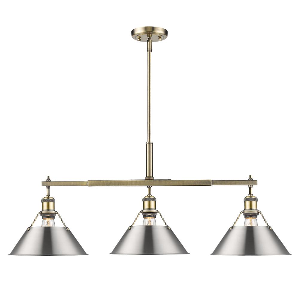 Orwell AB 3 Light Linear Pendant in Aged Brass with Pewter shades