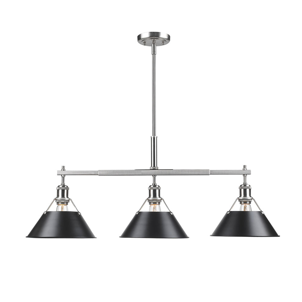Orwell PW 3 Light Linear Pendant in Pewter with Matte Black shades