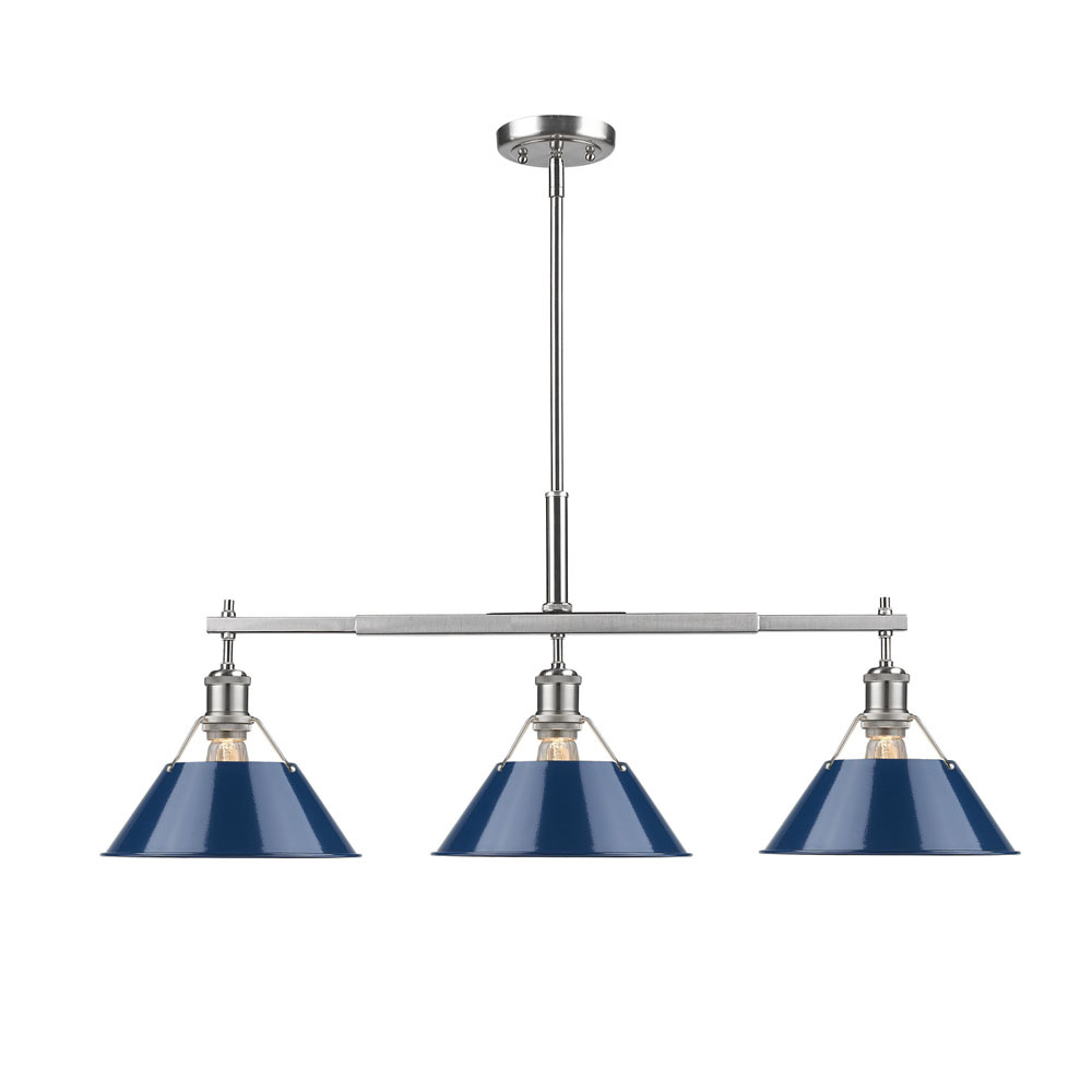 Orwell PW 3 Light Linear Pendant in Pewter with Matte Navy shades