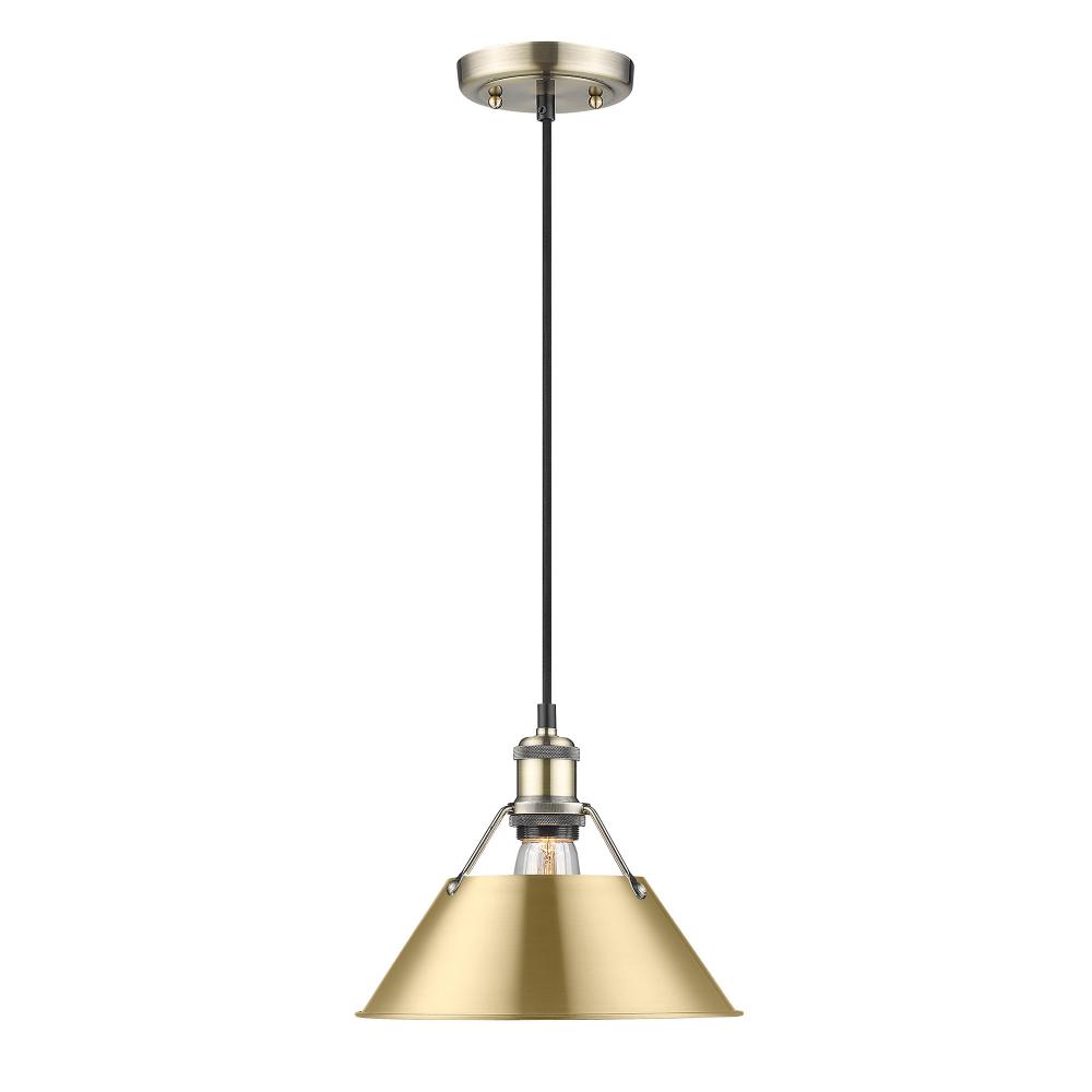 Orwell AB Medium Pendant - 10" in Aged Brass with Brushed Champagne Bronze shade