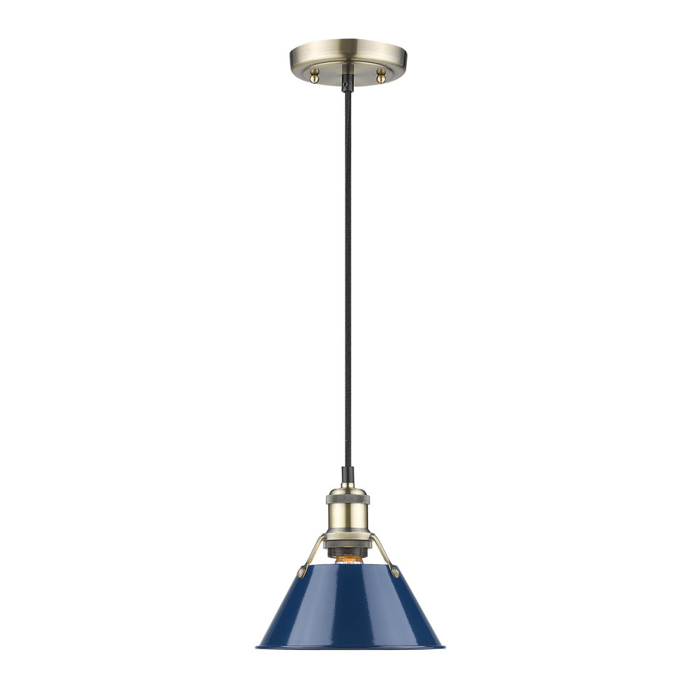 Orwell AB Small Pendant - 7" in Aged Brass with Matte Navy shade