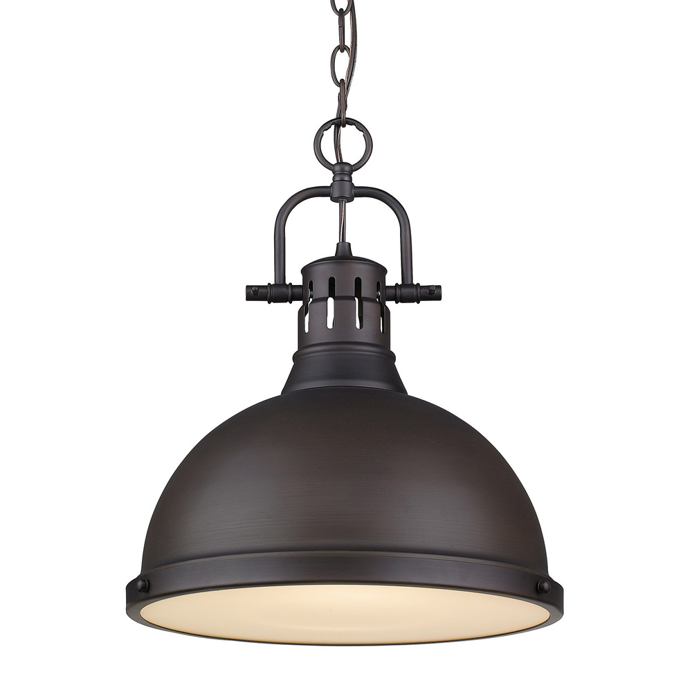 Duncan 1 Light Pendant with Chain in Rubbed Bronze with a Rubbed Bronze Shade