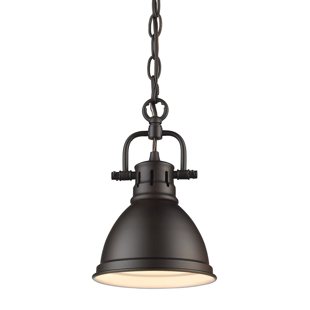 Duncan Mini Pendant with Chain in Rubbed Bronze with a Rubbed Bronze Shade
