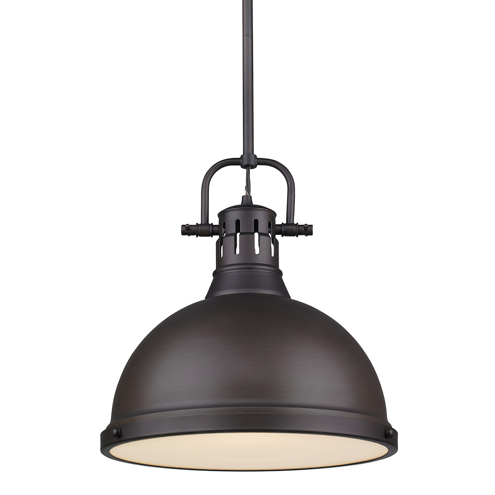 Duncan 1 Light Pendant with Rod in Rubbed Bronze with a Rubbed Bronze Shade