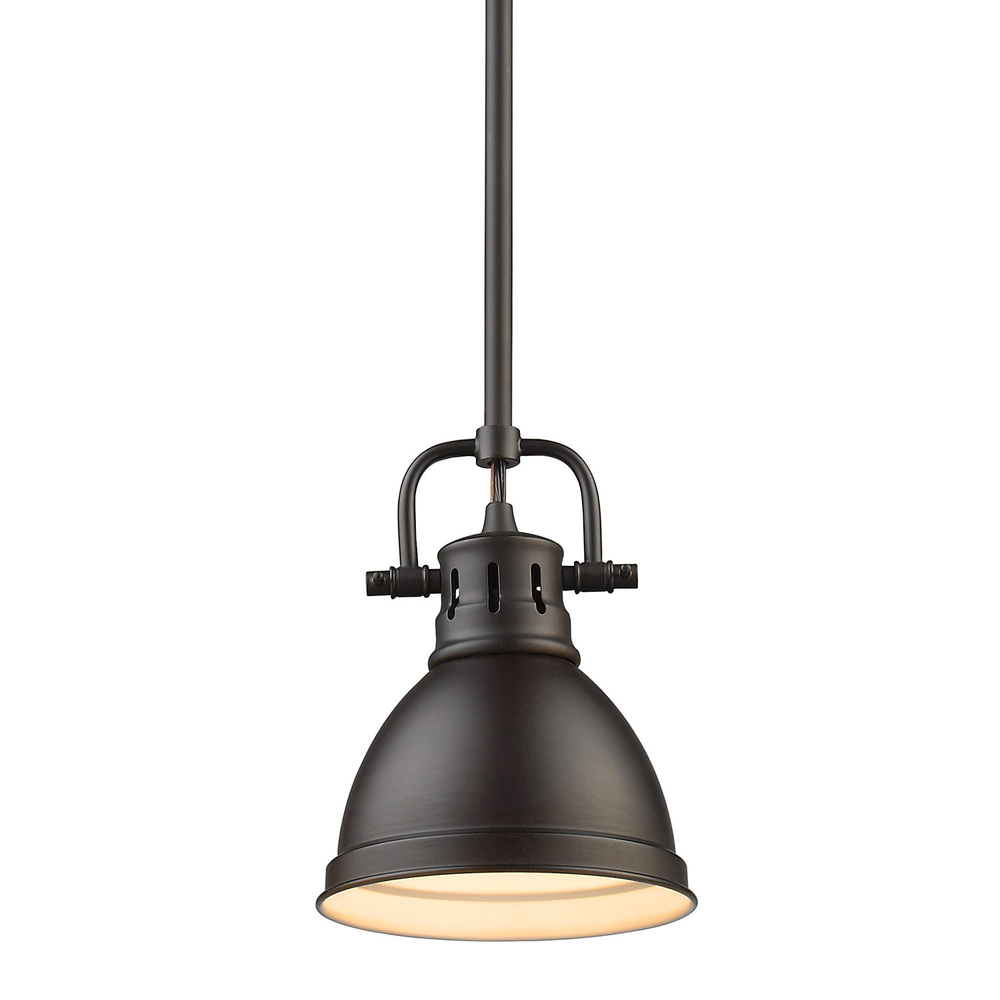 Duncan Mini Pendant with Rod in Rubbed Bronze with a Rubbed Bronze Shade