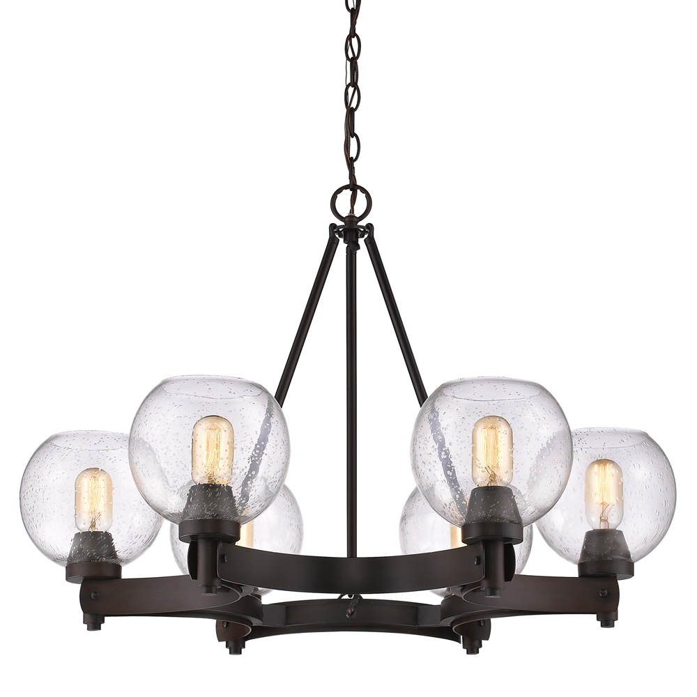 Galveston 6-Light Chandelier in Rubbed Bronze with Seeded Glass