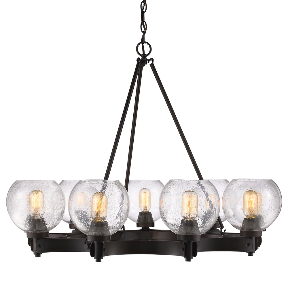 Galveston 9-Light Chandelier in Rubbed Bronze with Seeded Glass