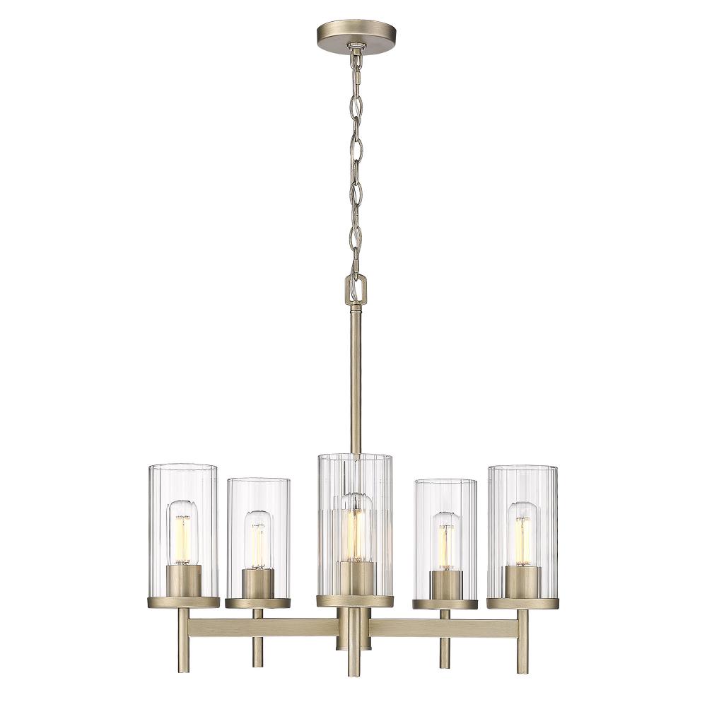 Winslett 5-Light Chandelier in White Gold with Ribbed Clear Glass Shades