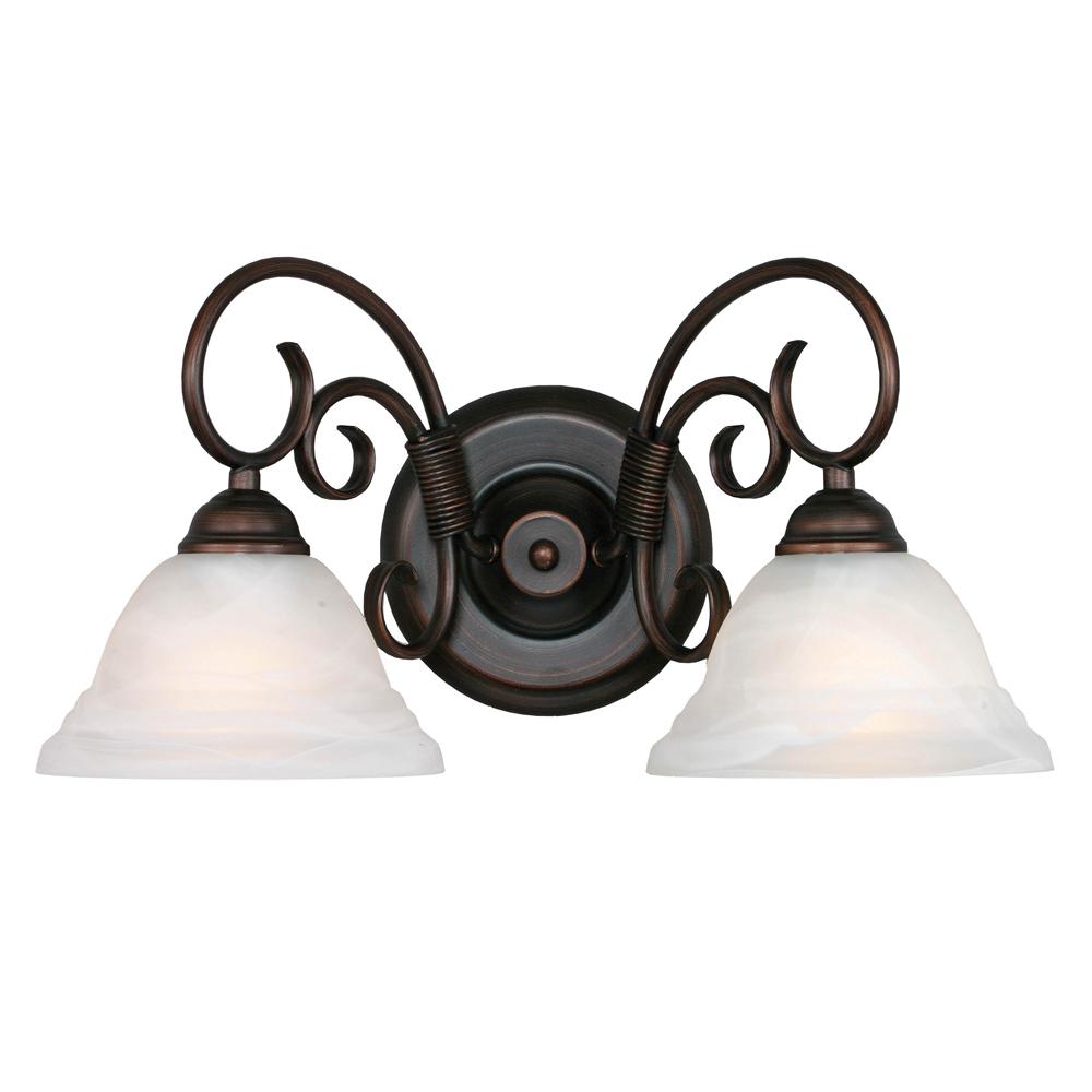 Three Light Rubbed Bronze Ridged Marbled Glass Vanity