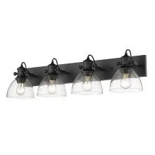 Golden 3118-BA4 BLK-SD - Hines 4-Light Bath Vanity in Matte Black with Seeded Glass Shades