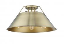 Golden 3306-3FM AB-AB - Orwell AB 3 Light Flush Mount in Aged Brass with Aged Brass shade