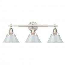 Golden 3306-BA3 PW-DB - Orwell PW 3 Light Bath Vanity in Pewter with Dusky Blue shades
