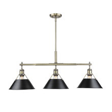 Golden 3306-LP AB-BLK - Orwell AB 3 Light Linear Pendant in Aged Brass with Matte Black shades