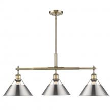Golden 3306-LP AB-PW - Orwell AB 3 Light Linear Pendant in Aged Brass with Pewter shades