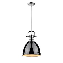 Golden 3604-S CH-BK - Duncan Small Pendant with Rod in Chrome with a Black Shade