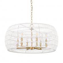 Golden 6808-6 MBG-WR - Ellie 6 Light Chandelier in Modern Brushed Gold with Bleached White Raphia Rope Shade