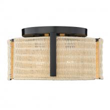 Golden 7860-FM BLK-NW - Grove 3 Light Flush Mount in Matte Black with Natural Wicker Shade