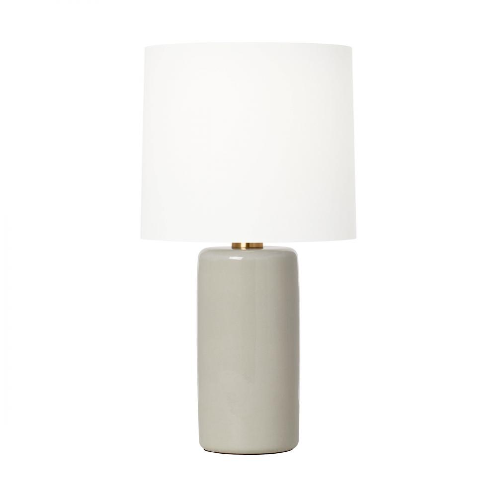 Barbara Barry Shanghai 1-Light Table Lamp in White Crackle Finish with White Linen Fabric Shade