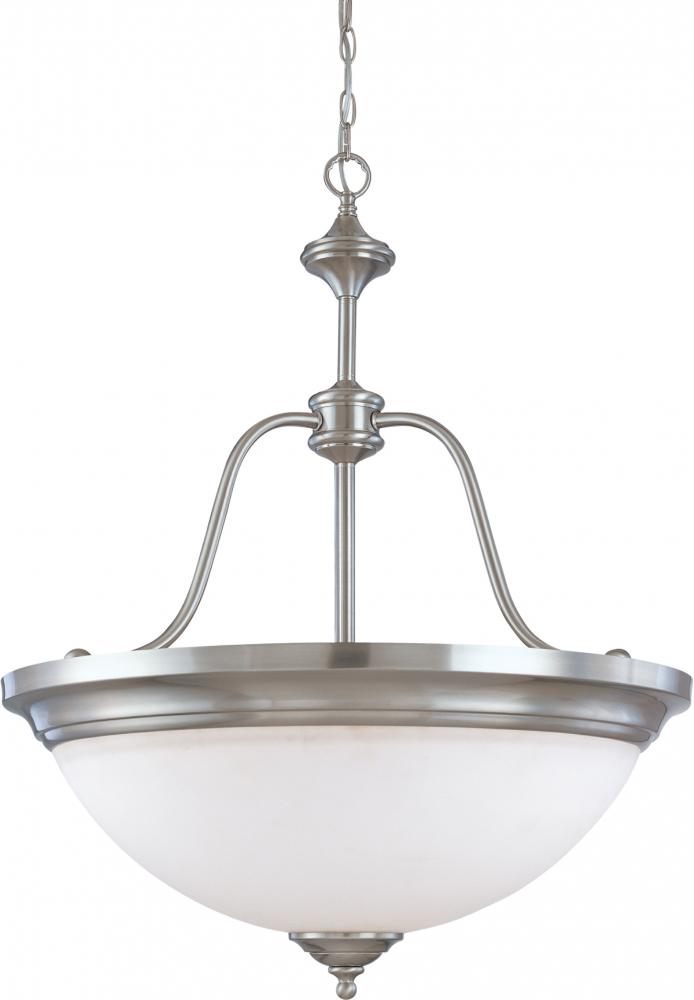 4-Light Large Hanging Pendant Light Fixture in Brush Nickel Finish and White Satin Glass