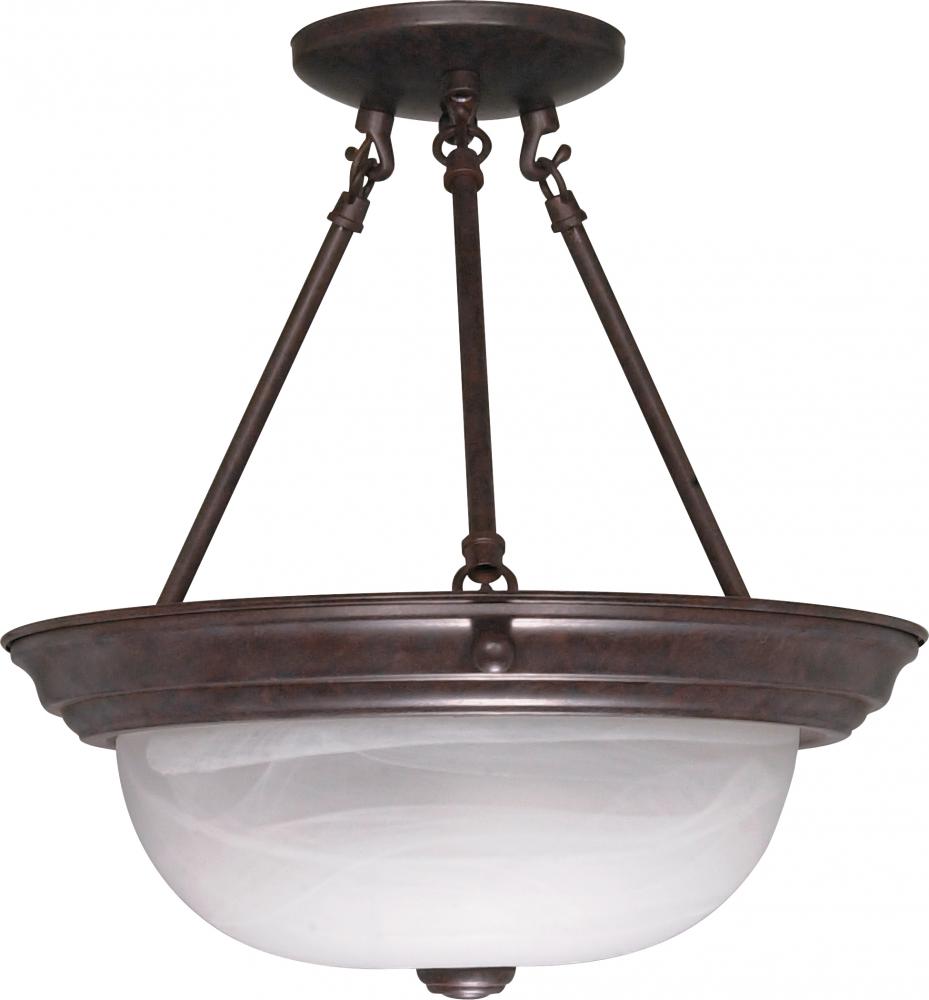 2 Light - Semi Flush with Alabaster Glass - Old Bronze Finish