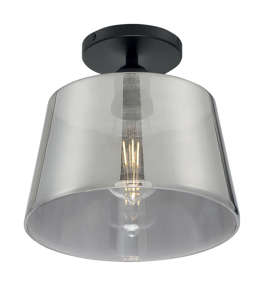 Motif - 1 Light Semi-Flush with Smoked Glass - Black and Smoked Glass Finish