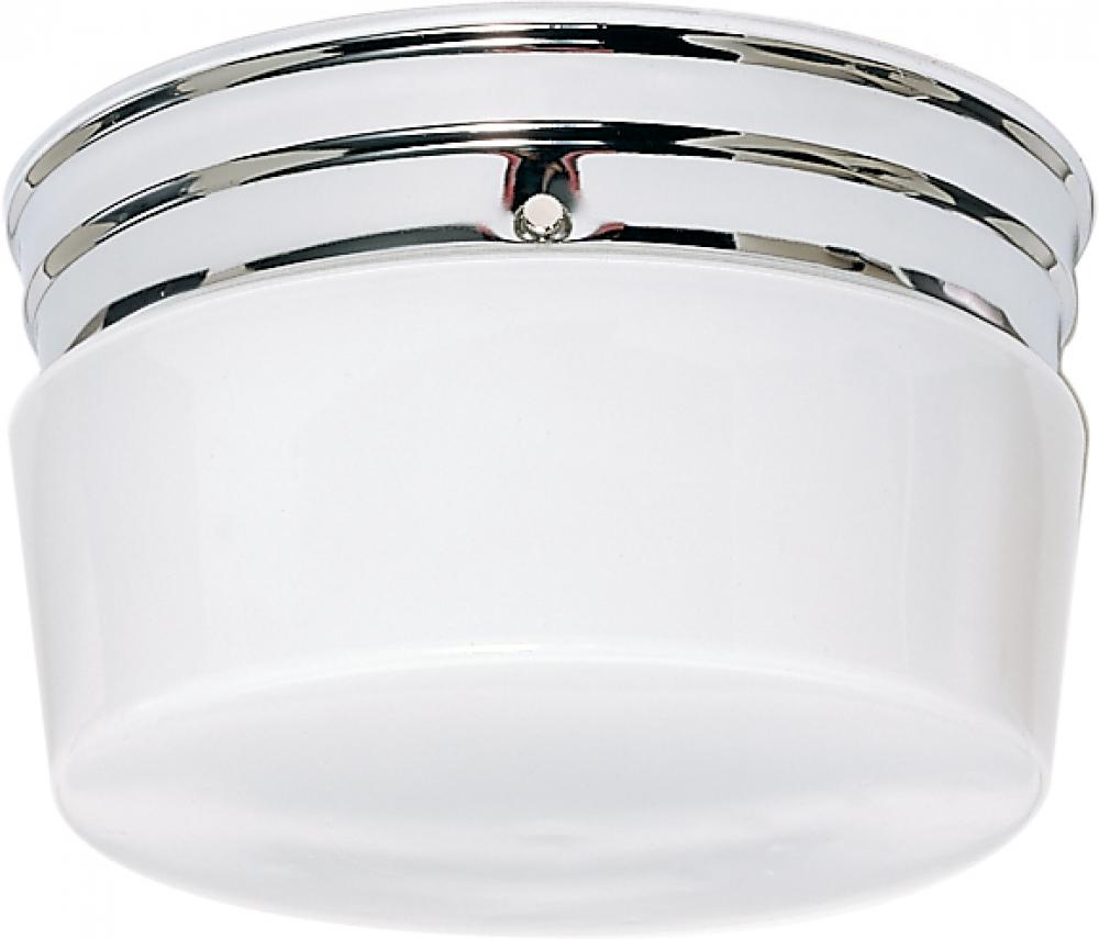 2 Light - 8" Flush with White Glass - Polished Chrome Finish