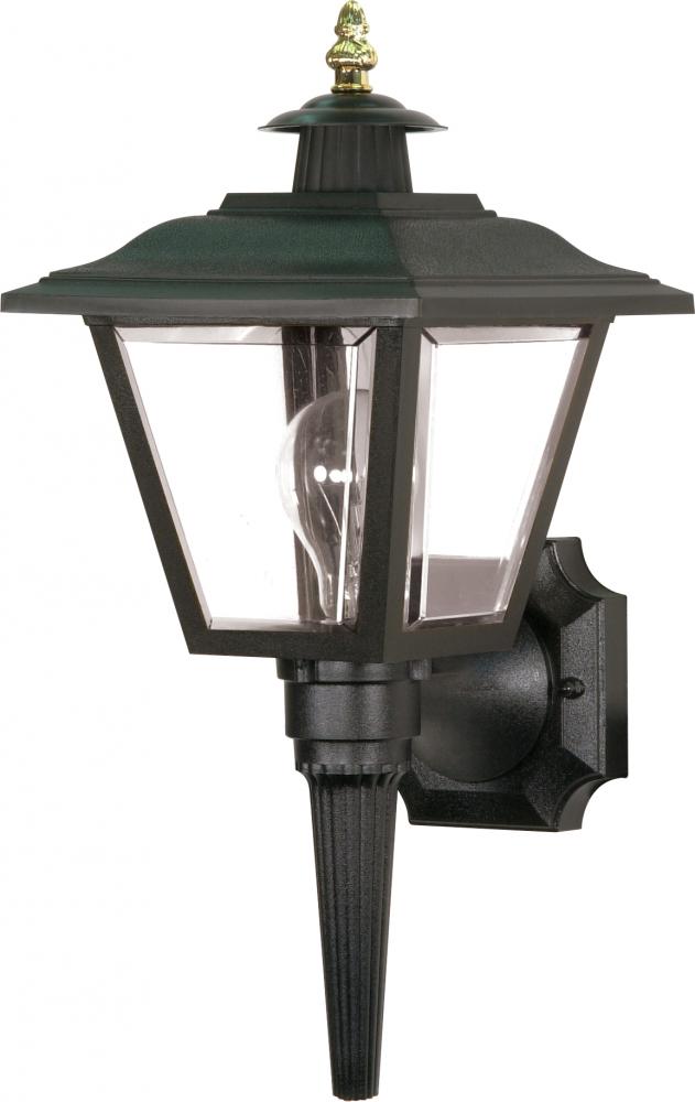 1 Light - 17'' Coach Lantern with Finial; Beveled Acrylic Panels - Black Finish