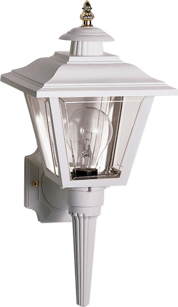 1 Light - 17'' Coach Lantern with Finial; Beveled Acrylic Panels; White Finish