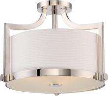Nuvo 60/5883 - Meadow - 3 Light Semi Flush with White Fabric Shade - Polished Nickel Finish
