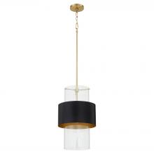 Quorum 8013-5980 - 12 inches Clear Glass Pendant, Matte Black, Aged Brass