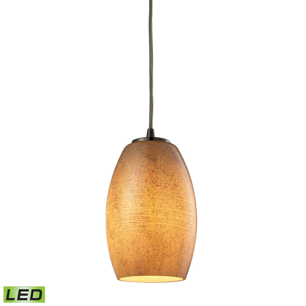 Andover 1-Light Mini Pendant in Satin Nickel with Textured Beige Glass - Includes LED Bulb