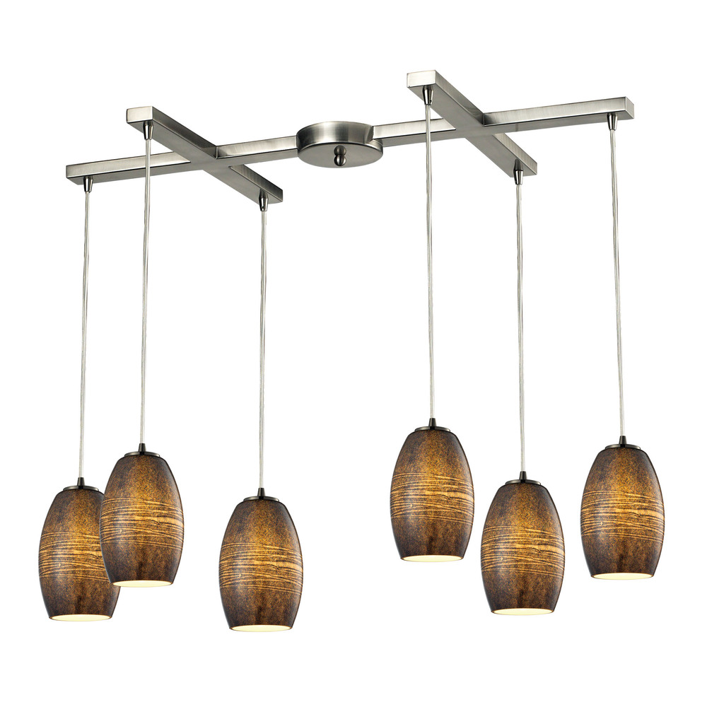 Andover 6 Light Pendant In Satin Nickel And Text