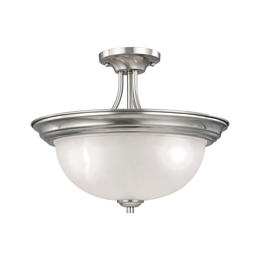 Thomas - Bristol Lane 3-Light Semi Flush Mount in Brushed Nickel with White Glass